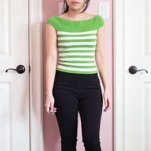 Green and White Striped Top